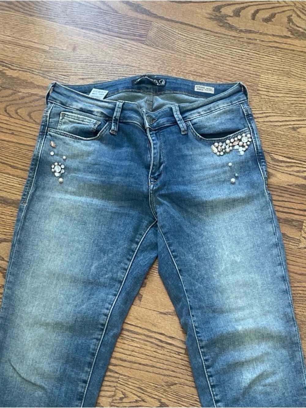 Adriana Ankle Jeans Size 28 Embellished Rhinestone Denim Mid Rise Skinny